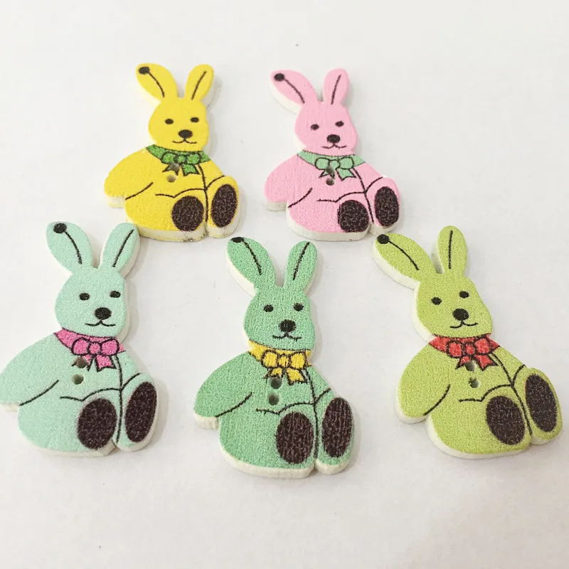 

Lovely Rabbit Style Wooden Buttons 50pcs/pack Mixed Colors 2 Holes Sewing Decorative Wood Buttons Sewing DIY Accessories 21x34mm