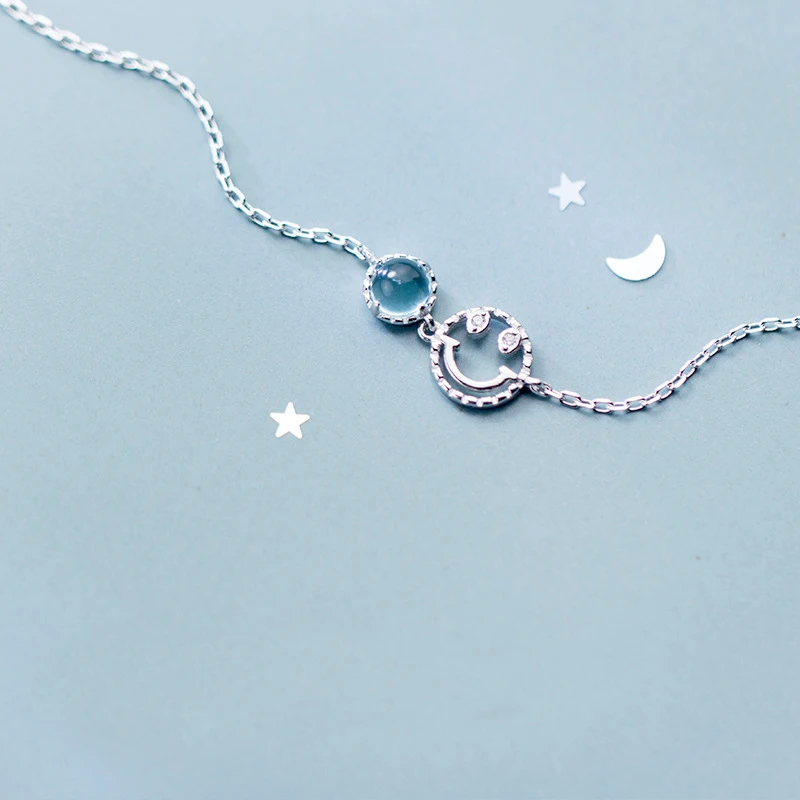 Полые Улыбающееся с браслет с голубыми кристаллами 925 браслеты стерлингового серебра браслет для женщин серебро 925 ювелирные изделия подарок девушки