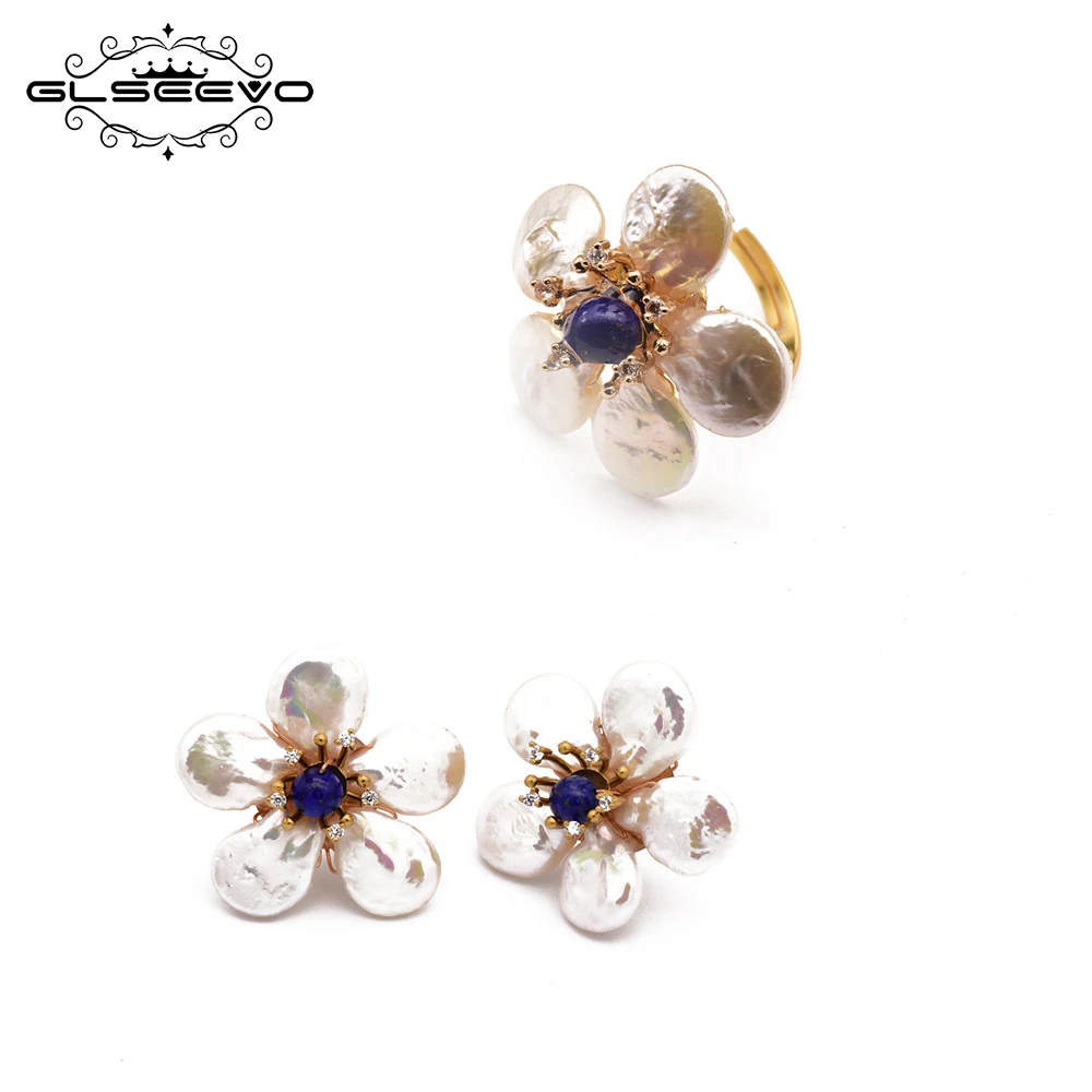 

XlentAg Natural Fresh Water Baroque Pearl Ring Earrings For Women Wedding Party Gift 925 Sterling Silver Jewelry Sets GS0007
