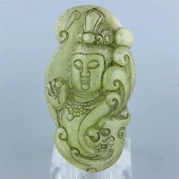 

Chinese hard jade culture natural jadeite hand-carved pendant bodhisatt