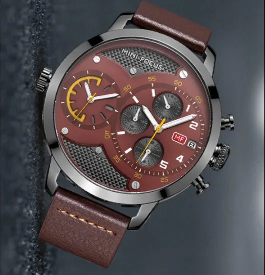 

NINI FOCUS Quartz Men Sport Watch Big Dials Leather Strap Army Military Watches Clock Chronograph Wristwatches Relogio