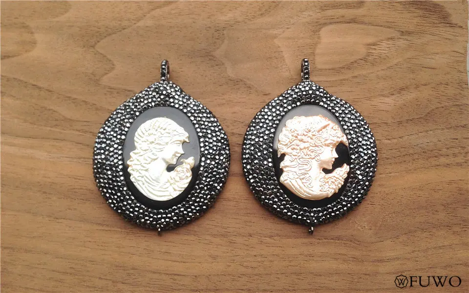 Pave Rhinestone Bead Virgin Mary Shell Pendant 10