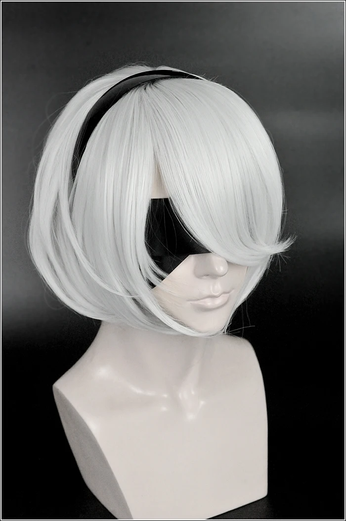 NieR:Automata 2B YoRHa No. 2 Тип B короткий серебристый белый термостойкий парик для косплея