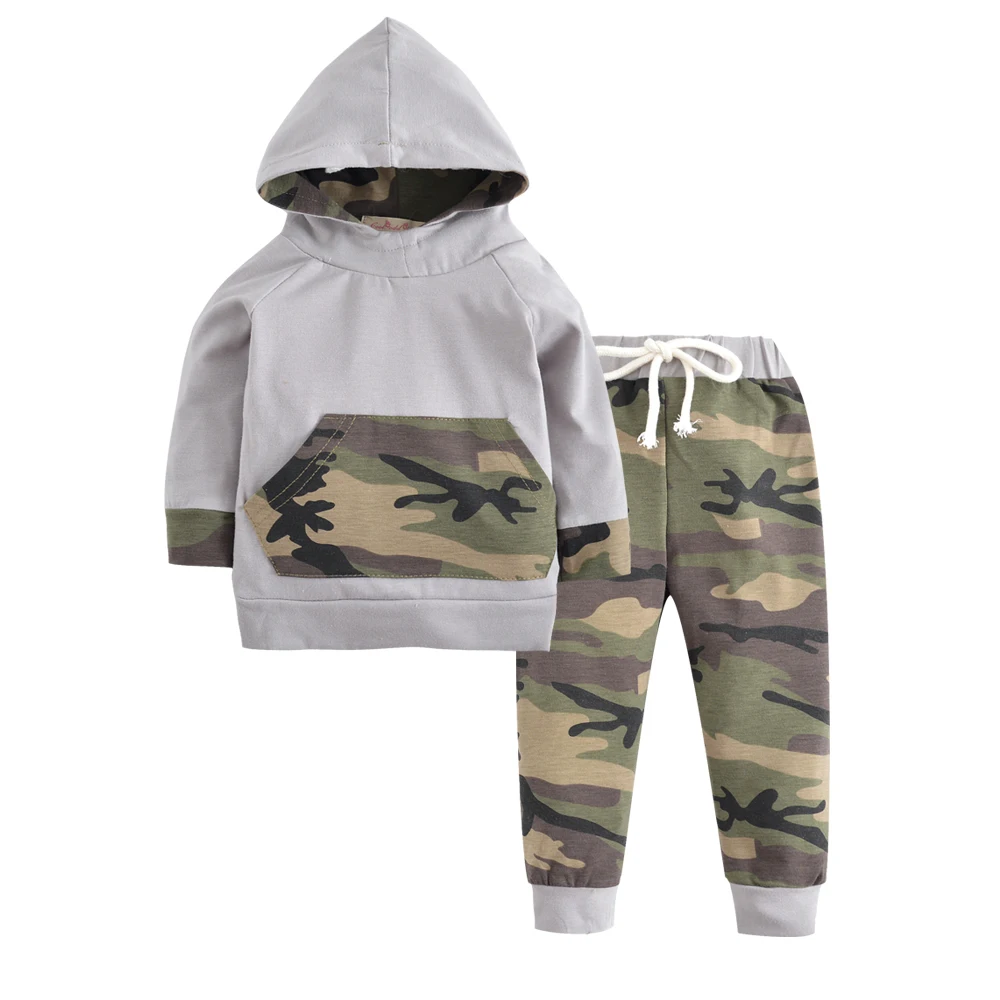 

New 2019 Autumn Newborn Baby Boys Girls Clothes Camouflage Long Sleeve Hooded Tops+Army Green Pants Toddler Infant Clothing Set