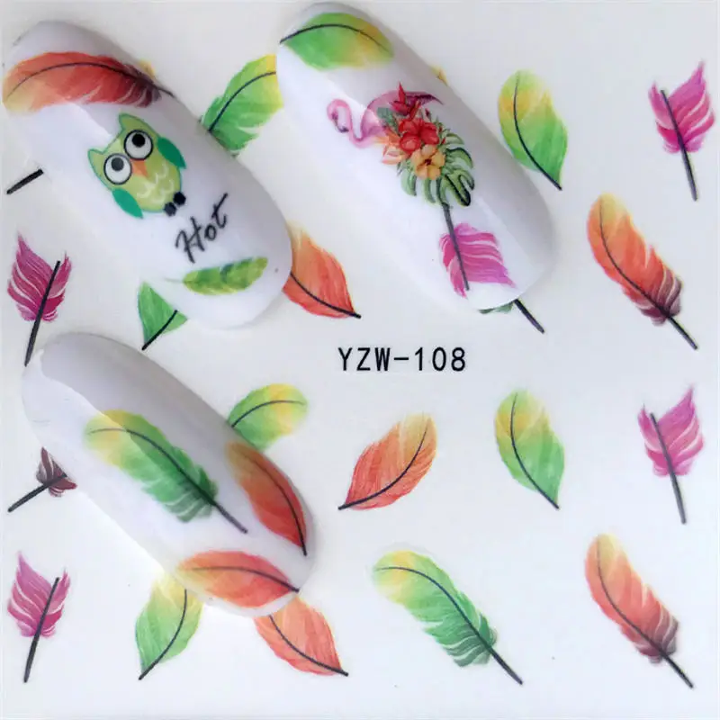 YZW-108 1 лист Бабочка/цветной цветок/единорог стили наклейки для ногтей маникюр с использованием водяных знаков лак для ногтей наклейки 32 стиля на выбор - Цвет: YZW-108