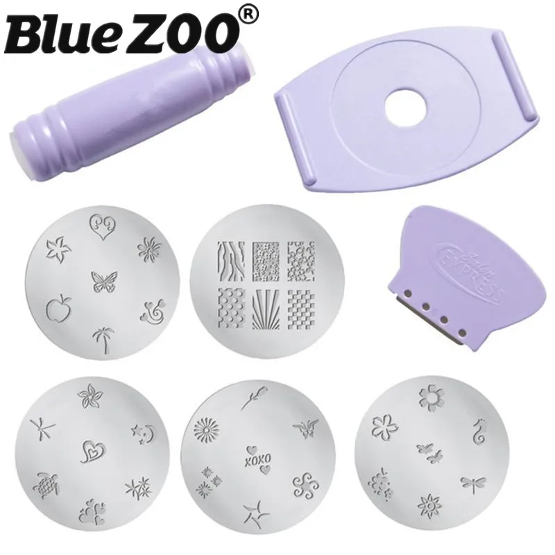 1 Set Nail Stamping Plates Image DIY Kit 5pcs Nail Stamp Plates + 2