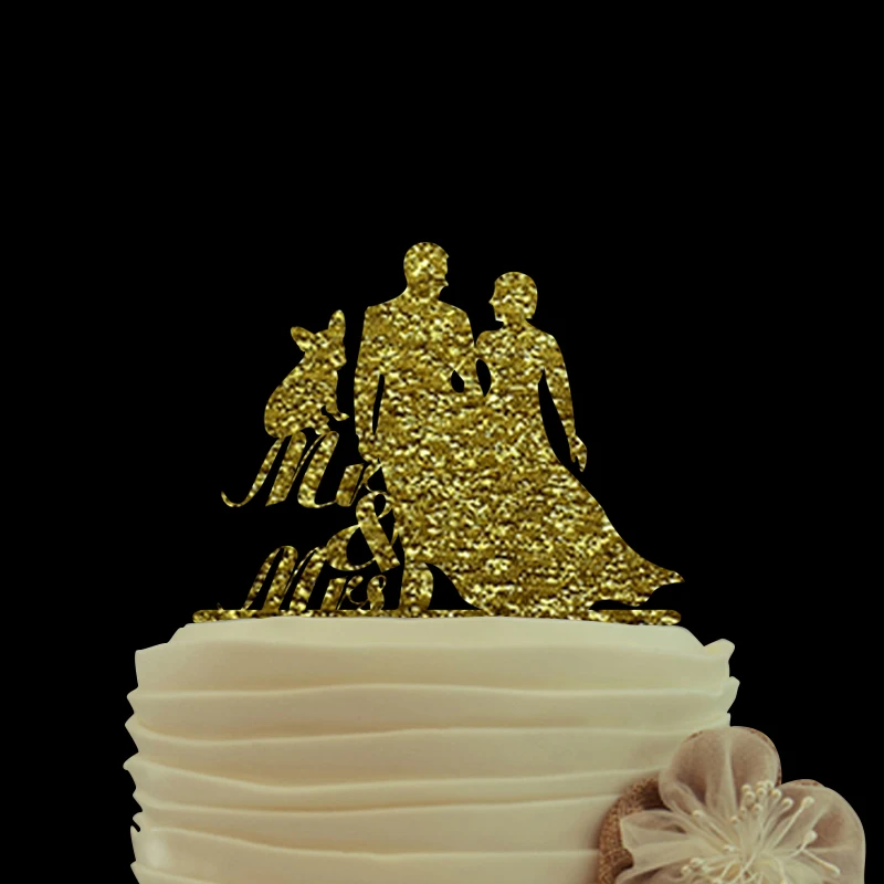 Gold Color Mr &amp; Mrs Wedding Cake Topper Bride and Groom