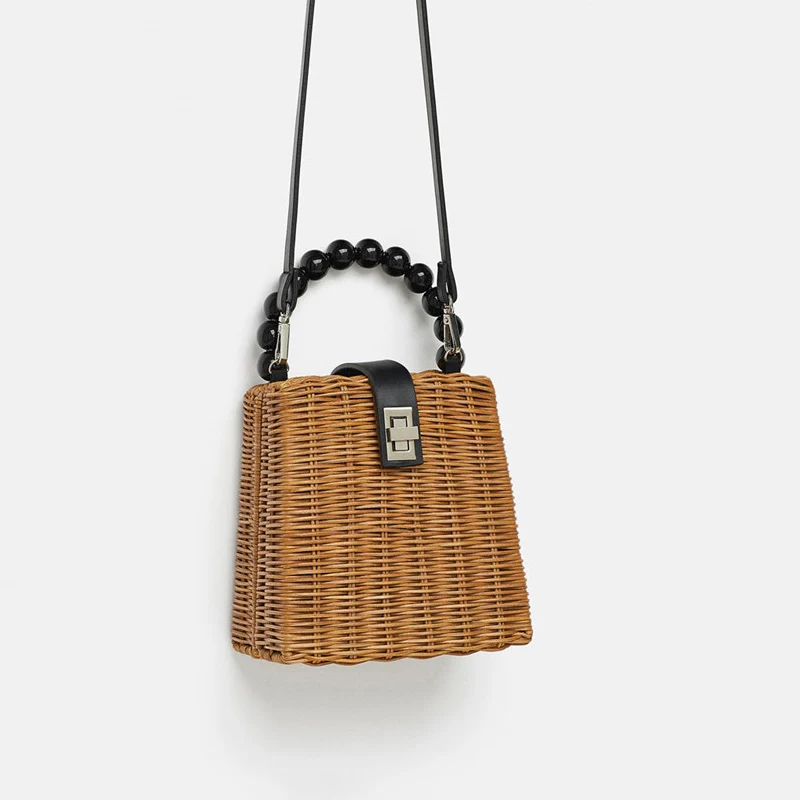 REREKAXI мини ротанговая женская сумка-тоут плетеная лоза Женская сумка через плечо ручной работы соломенные пляжные сумки вышитая бисером сумка через плечо