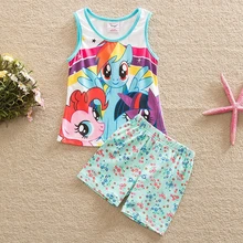 summer clothes 2016 My litter pony pattern printed cotton short baby suit set clothes for girls sleeveless vest&pants TZ19001