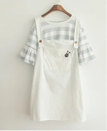 Himifashion Cute Girl Blue Top White Strap Dresses 2 Piece