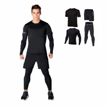 4 шт., Мужская одежда для фитнеса, мужские комплекты, майки, костюм, быстросохнущие компрессионные колготки