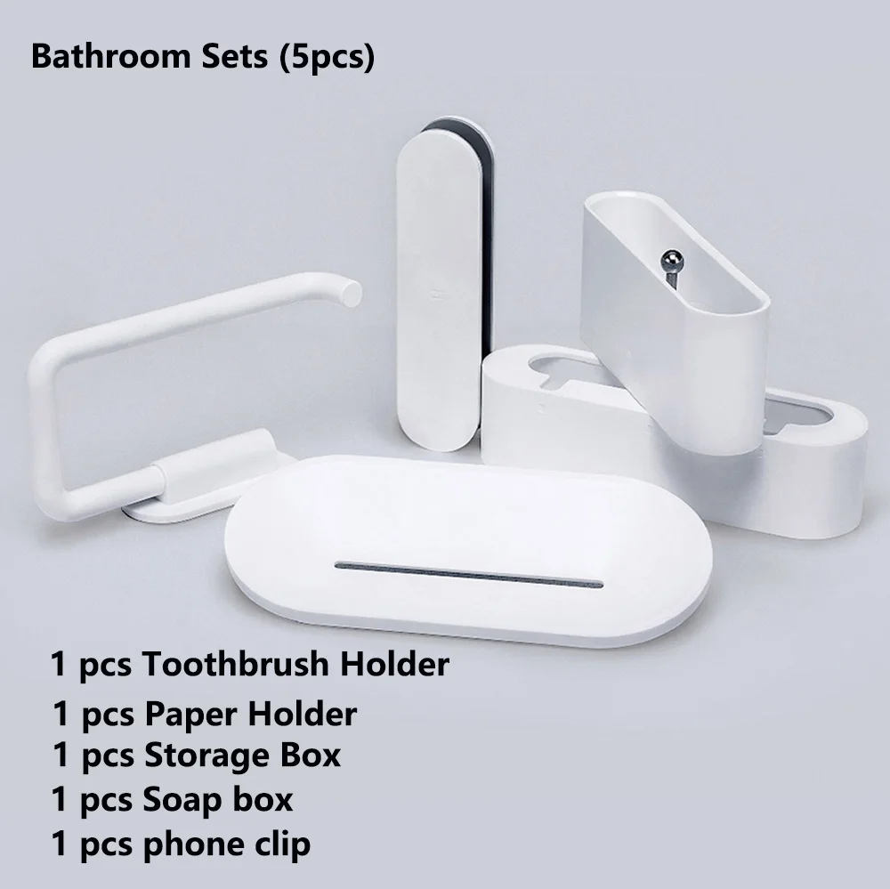 

Happy Life Bathroom Accessories Sets Punch-free toothbrush holder paper holder rack soap box bathroom accessories xiaomi youpin