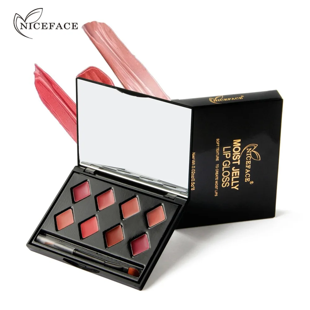NICEFACE Jelly Lip Gloss Palette Lip Brush Lip Balm Moisturizing Crystal Lipgloss Palette Set