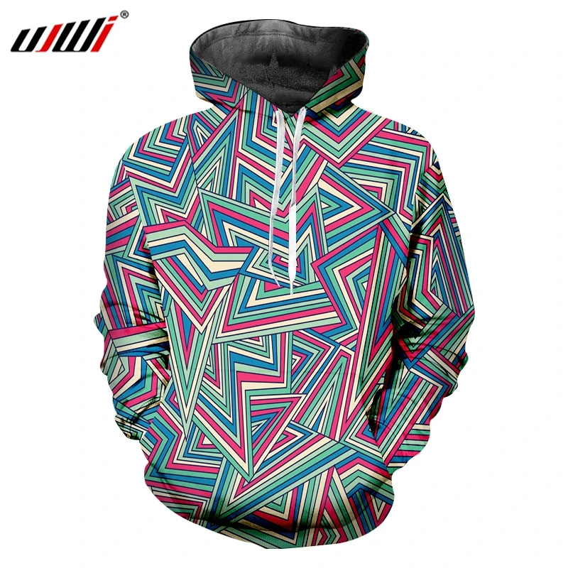 UJWI Personality Best Selling Geometric Hooded Pullover 3D Men's Hoodies Printed Pentagram Man Sweatshirt Free Shipping | Мужская