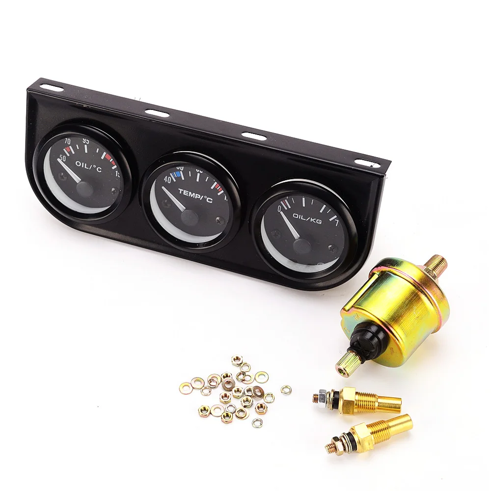 

52MM 12V Triple Kit Oil Temp Water Temp Temperature Oil Pressure Gauge Meter with Sensor for Car