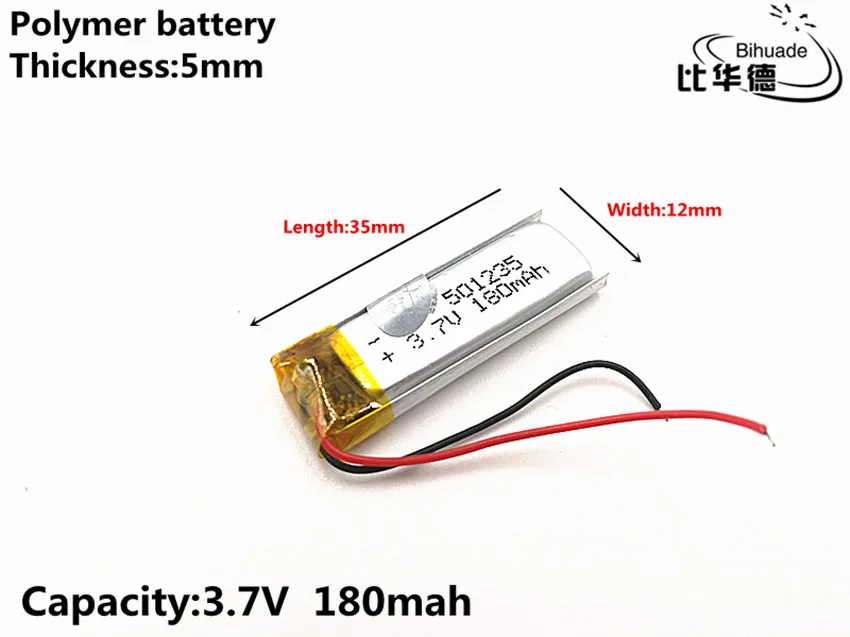 8 шт./лот 3,7 V 180 mAH 501235 полимерная литий-ионный/литий-ионный Перезаряжаемые аккумулятор для DVR, gps, mp3, mp4