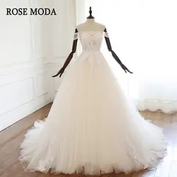 Роза Moda Роскошные кружево свадебное платье 2019 бальное Кристалл бисером цвета слоновой кости над Шампанское принцессы Свадебные