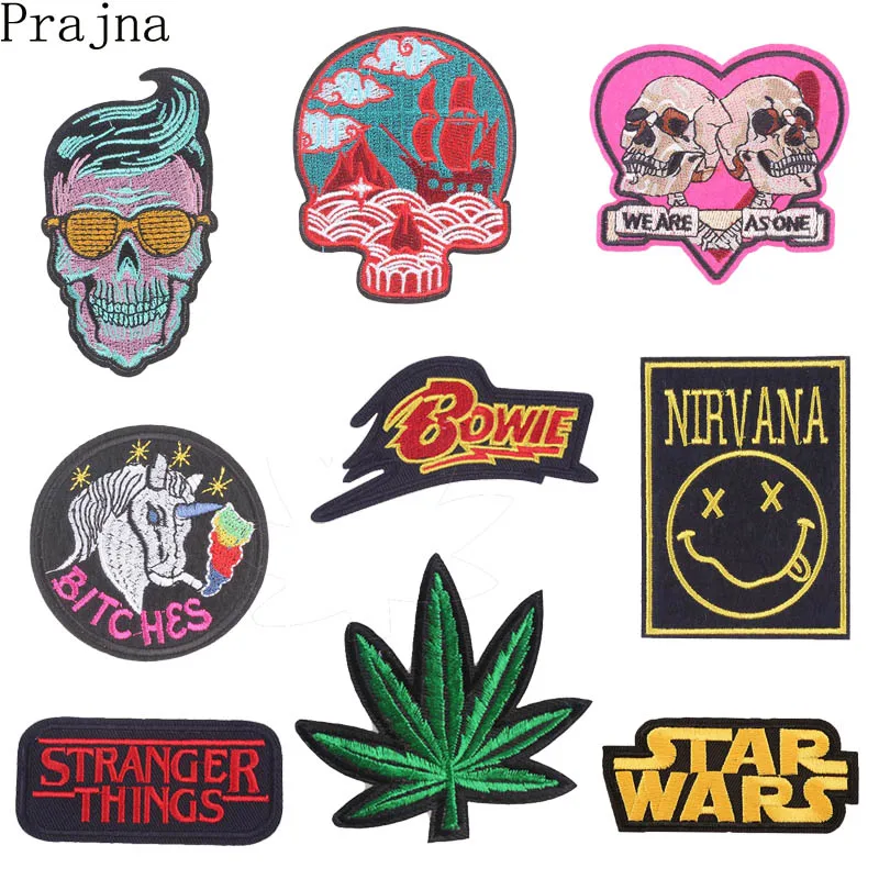 

Prajna 10PCS Stranger Things Snake Metal Band Patch Pack Lot Sew Iron On Patches Embroidered Patches For Clothes Badge Wholesale