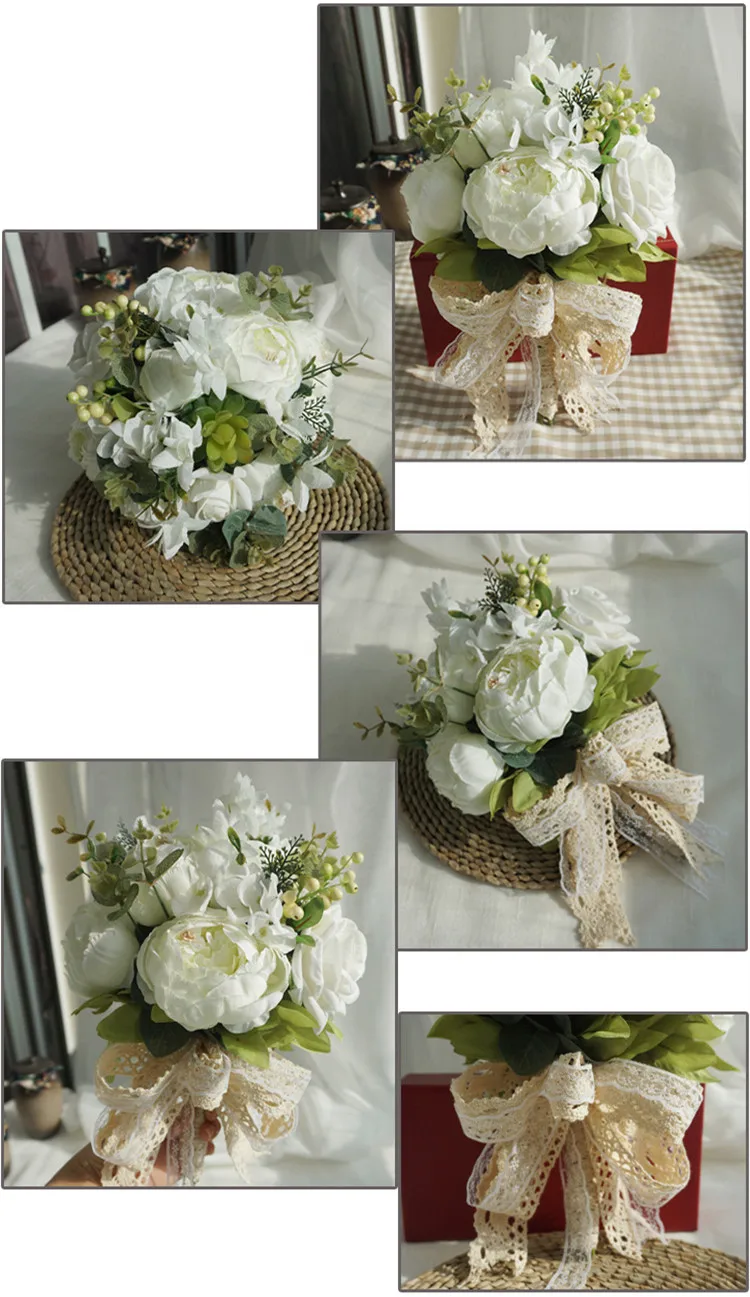 Flone European Artificial Peony Berry Flower Bouquet Bride Holding Flowers Fake Silk Flowers Home Party Decor Flower Arrangement (4)