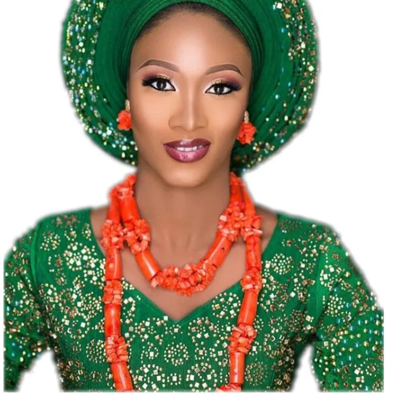 

Luxury New Nigerian Wedding Necklace Beads Jewelry Set Original Coral Beads African Bridal Statement Necklace Jewellery Set 2018