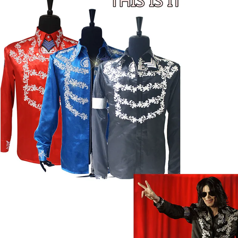 

Rare Fashion MJ Michael Jackson US England THIS IS IT Handmade 100% Crystal On Silver Printing Shirt Jacket In 3 Color