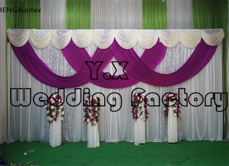 

free shipping 3M*6M IVORY And Purple Color sequin Backdrop Curtain For Wedding Grand Event party