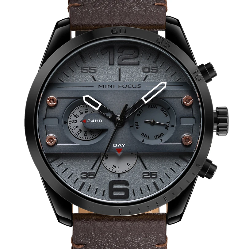 En Ligne MINIFOCUS Chronographe Hommes de Casual Sport Quartz Montre Hommes Montres Top Marque De Luxe En Cuir Militaire Montre Bracelet Homme Horloge