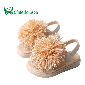 

Claladoudou 13.5-19CM Brand 1-6Years Old Little Girls Sandals Lace Pompom Fashion Beach Sandal For Toddler Girls Princess Flat