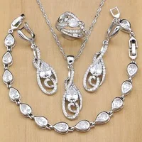 925 пробы серебряные Свадебные Ювелирные наборы шампанского циркон белый кристалл для женщин серьги/кулон/кольца/браслет/ожерелье набор