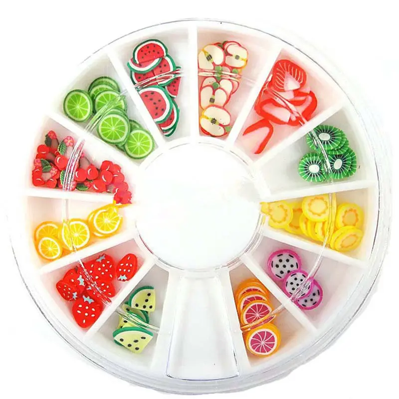 

1 Box Nail Art Decorations Fruit Slices 3D Polymer Clay Tiny Fimo Canes Wheel Nail Art Rhinestones Decoration Manicure Tool