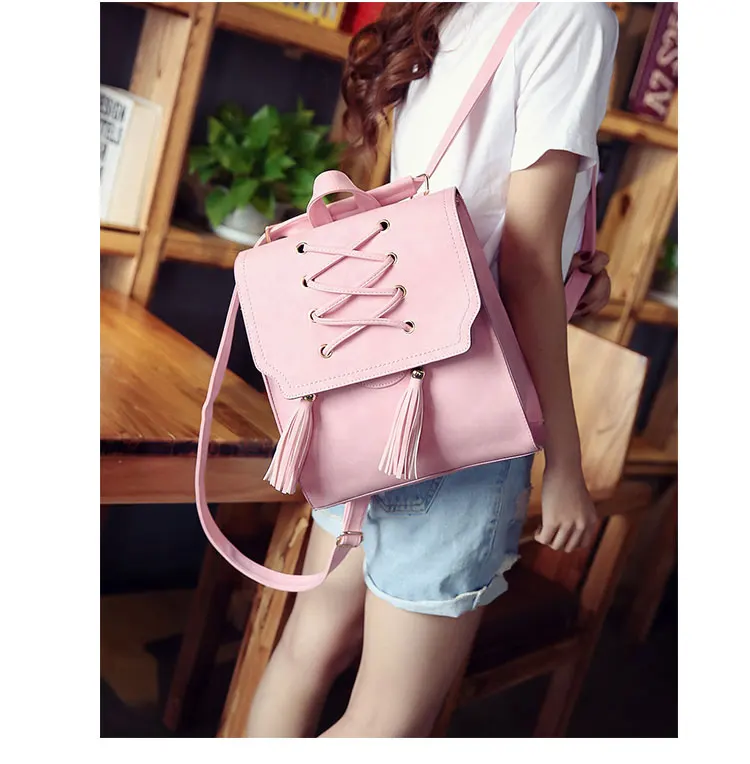 JANESPRI New Design Tassel Women Backpack PU Leather Backpack for Girl Female School Shoulder Bag Vintage Travel Bagpack Mochila (1)