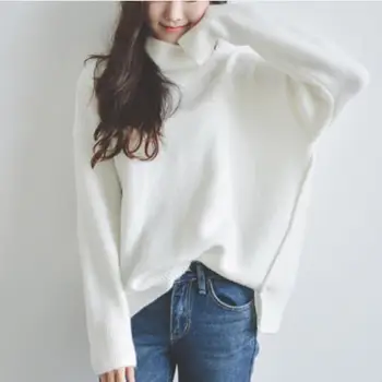 

Winter New Fashion Women Warm Solid Sweaters Casual long Sleeve Turtleneck Loose Pullovers Knitted