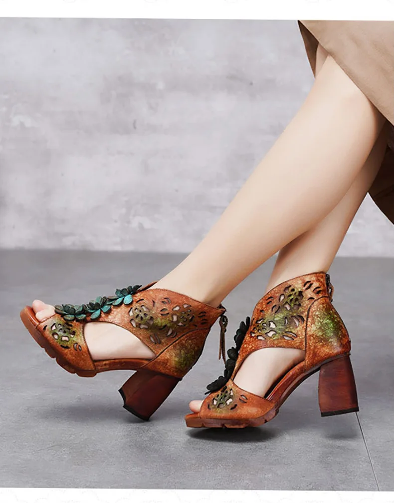 Г., VALLU летние женские босоножки Туфли-лодочки ручной работы в стиле ретро женские босоножки из натуральной кожи на высоком каблуке Женская обувь на молнии