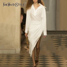 TWOTWINSTYLE Long Sleeve Ruched Tunic High Waist Long Shirt Dress