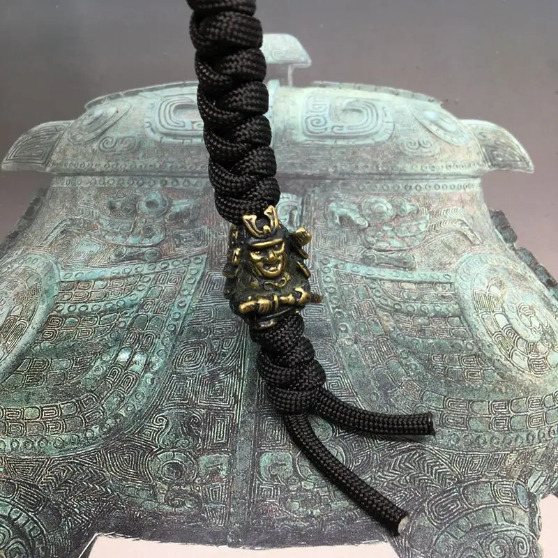 Knife Beads *Samurai* Unique Bronze Paracord Knife Leather Lanyard Bead