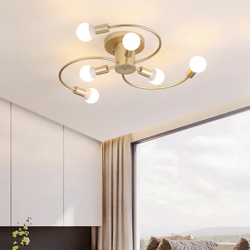 

Modern Ceiling Lamp 6 Heads Black Gold Simple Ceiling Light Bedroom Dining Room Headlights Nordic Home Ceiling Lighting No75