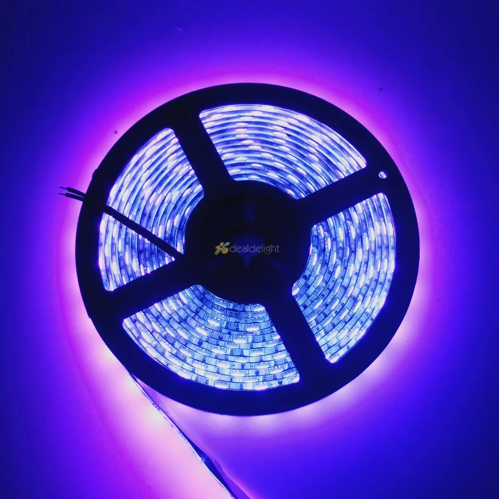 

5050 UV 395-405nm Waterproof Flexible LED Strip 300 Leds Ultraviolet Light DC12V 5M/Lot Free Shipping!