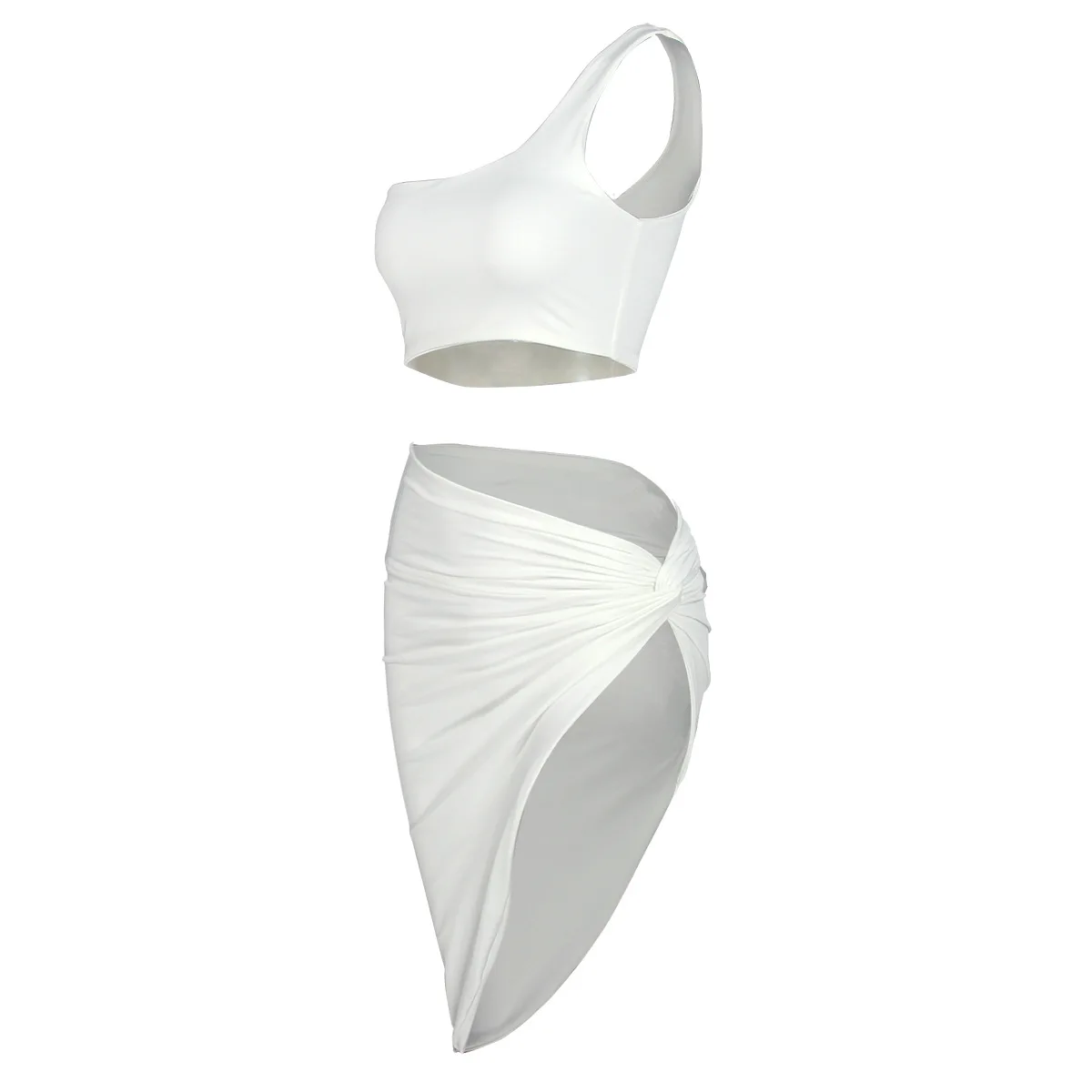 Женский комплект 2 шт., сексуальный короткий топ на одно плечо и асимметричная юбка, комплект из двух предметов, женская летняя одежда