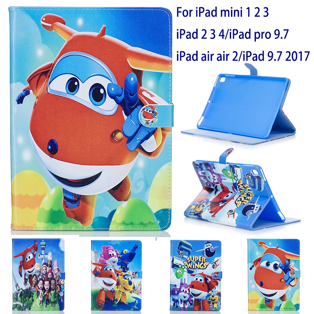 

Fashion Cute cartoon Super Wings Flip Stand holder Case cover for Apple ipad 2 3 4 5 6 air air 2 ipad 9.7 2017 ipad mini 1 2 3