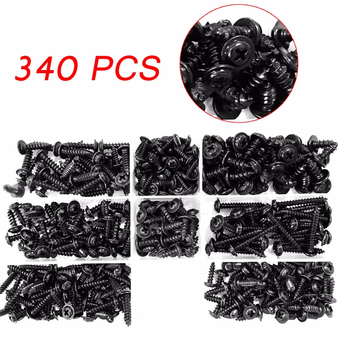 

340pcs Stainless Steel Screws Kit Black Flange Pozi Pan Self Tapping Screws Assorted Kit 4g 6g 8g 10g