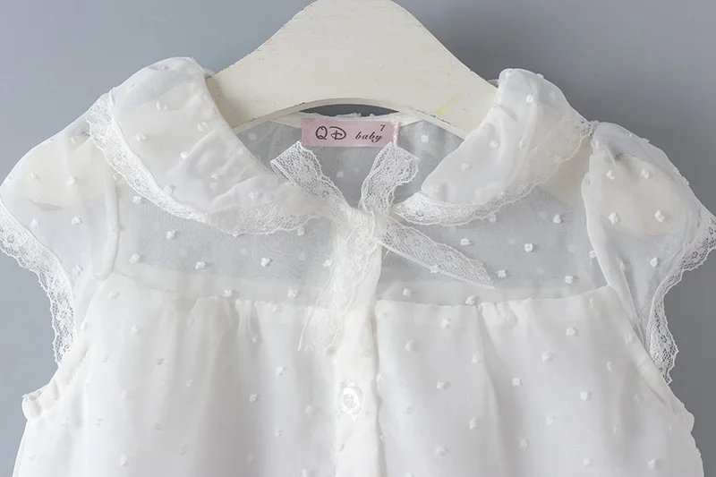 Новая летняя детская рубашка белая шифоновая кружевная рубашка с короткими рукавами для девочек рубашки для девочек, Размер 8