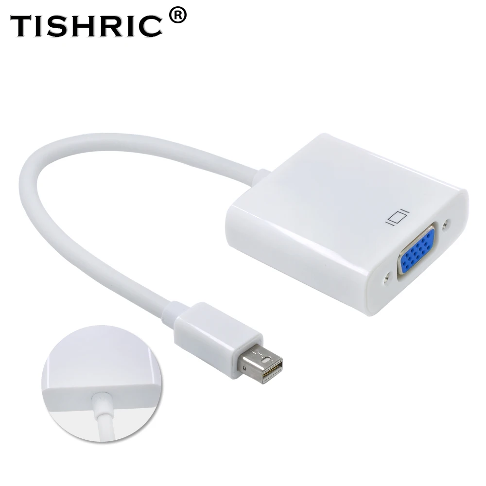 

TISHRIC Thunderbolt DisplayPort Mini DP To VGA Cable Male To Female Adapter Support 1080P For MacBook Air Pro PC Projector