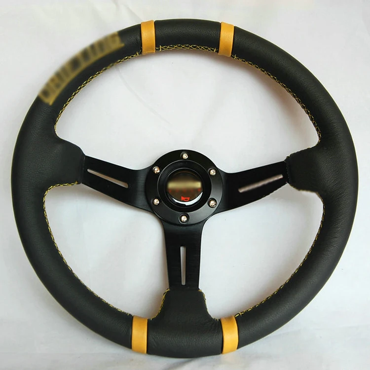 

Universal Fits Racing Sport Style 50D/350mm PU Leather Deep Dish Alloy Steering Wheel