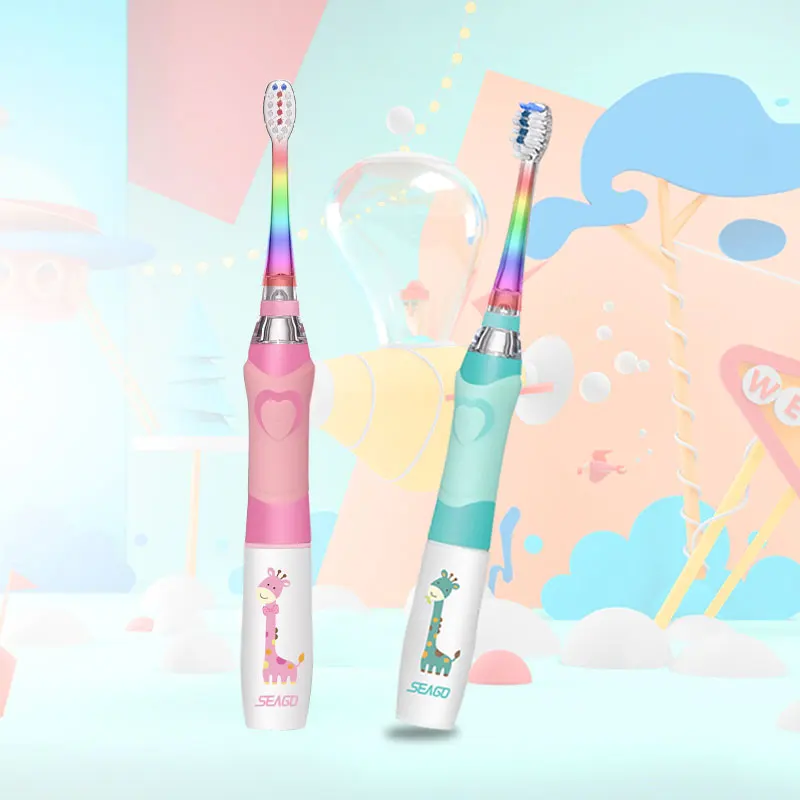 Электрическая зубная щетка SEAGO для детей, зубная щетка со звуковой батареей, детский дизайнерский бренд, цветной светодиодный светильник(Возраст 5+), SG977