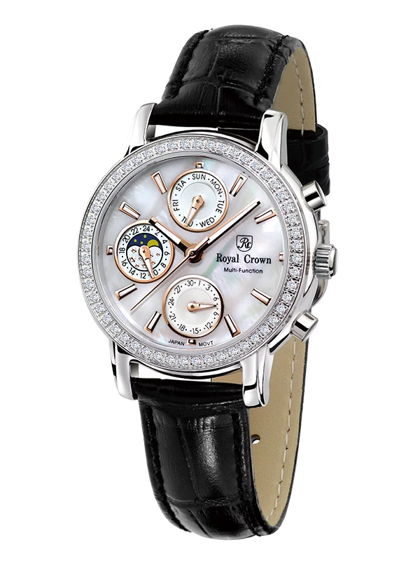 

Royal Crown 6420 Italy brand Diamond Japan MIYOTA Chronograph calendar Moon phase Women Sport Watch Waterproof Wristwatches