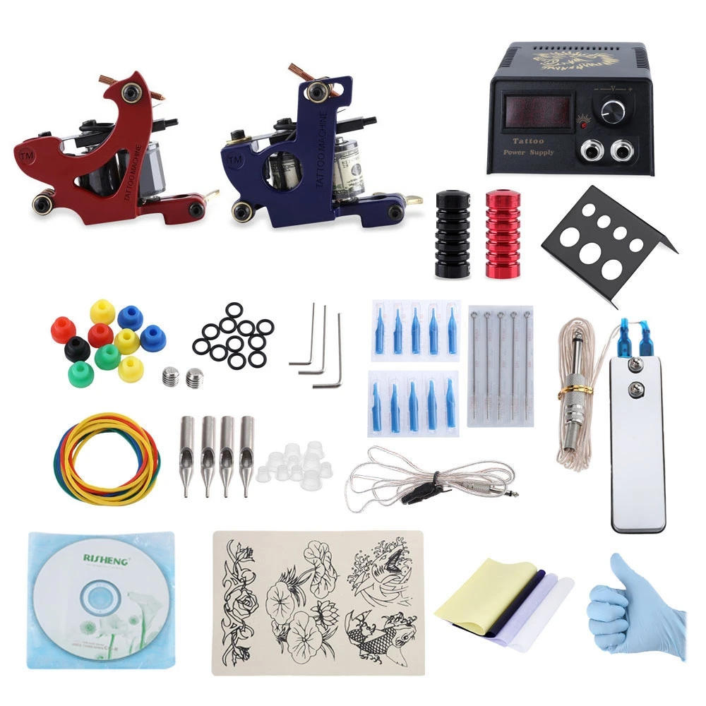 

Professional Tattoo Kit 2 Machine Gun Shader Liner 20 Pigments Power Supply System with EU US UK plug