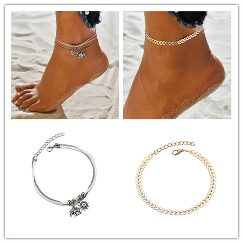 

Vintage Star Elephant Anklets Bracelet for Women Boho Pendent Double Layer Anklet Bohemian Foot Jewelry Gift Chaine De Cheville