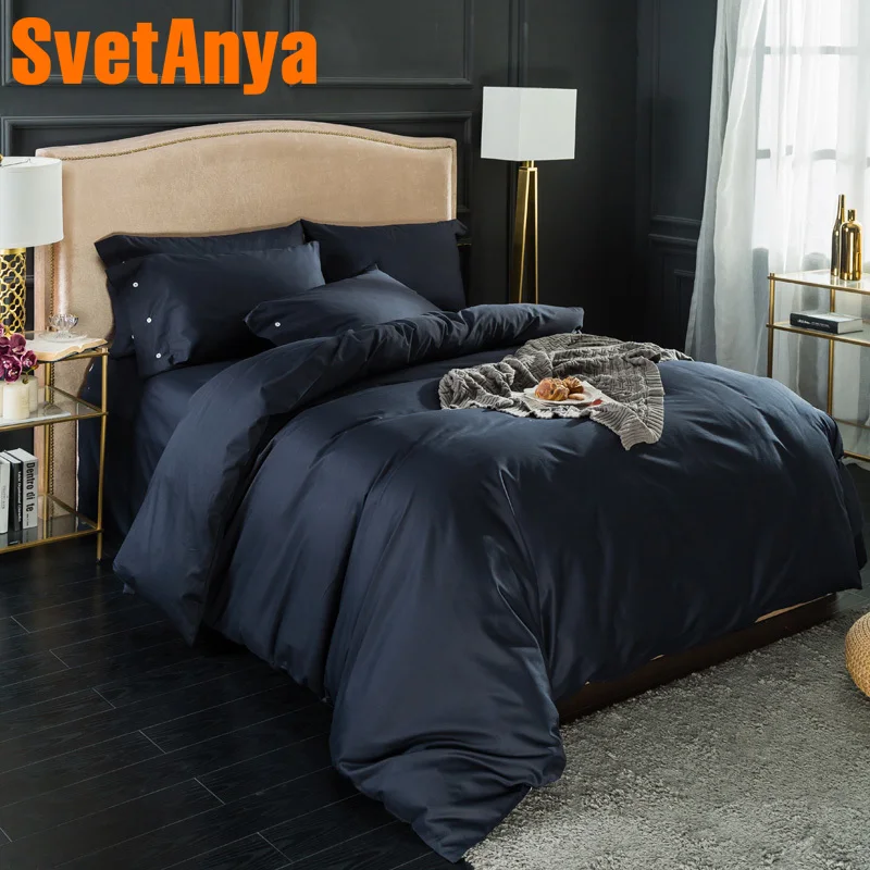 

Svetanya Black Sheet Pillowcase Duvet Cover Sets 100% Cotton Bedclothes Solid Color Bedding Set