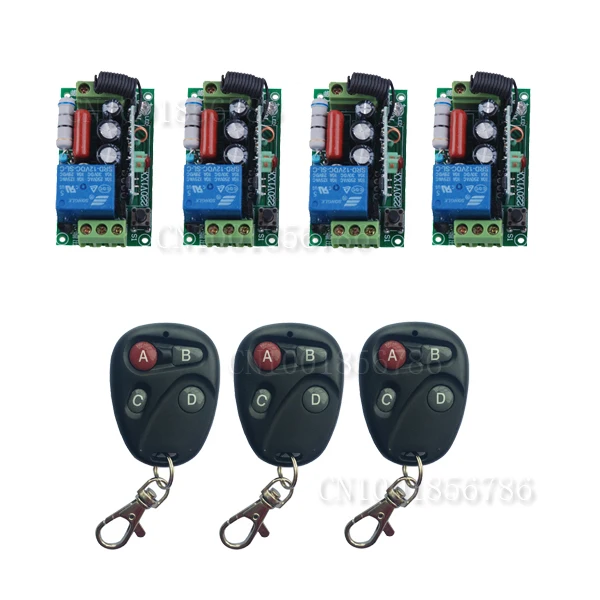 

220V Wireless Remote Control Switch System RF 4 Receivers+3Transmitter For LED Light Lamp FreeShipping