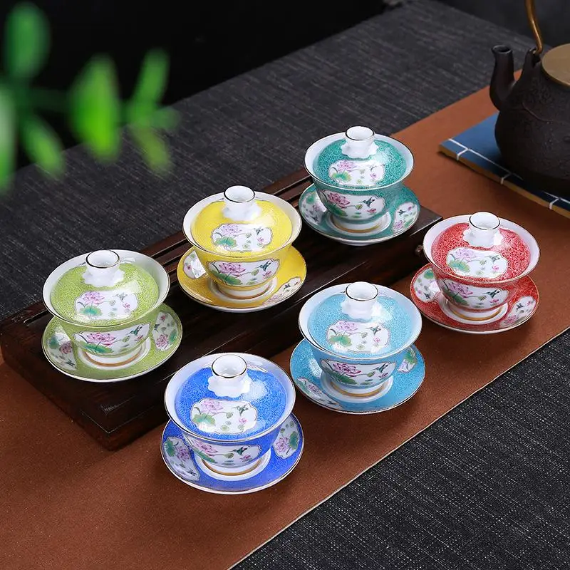 

Ceramic Teapot Gaiwan Tea Cup Chinese Kung Fu Tea Sets Teapot Bowl for Travel Kitchen Dining Bar Teaware Home Accessories